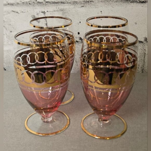 Vintage Pink & Gold Ombre Glass Pitcher Set – 5 Pc Mid-Century Barware - Picture 14 of 15